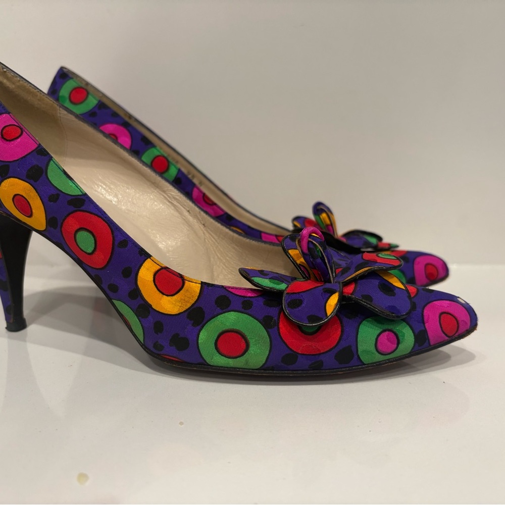 Vintage Marty Fuerst Detroit Multicolored Polka Dot Heels Size 9.5